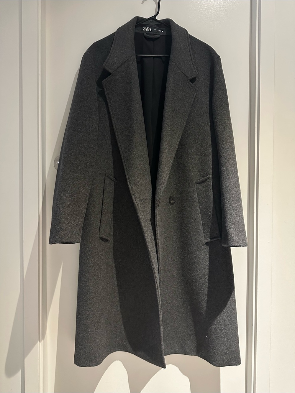 Zara Men's Dark Gray Single-Breasted Wool Pea Coat